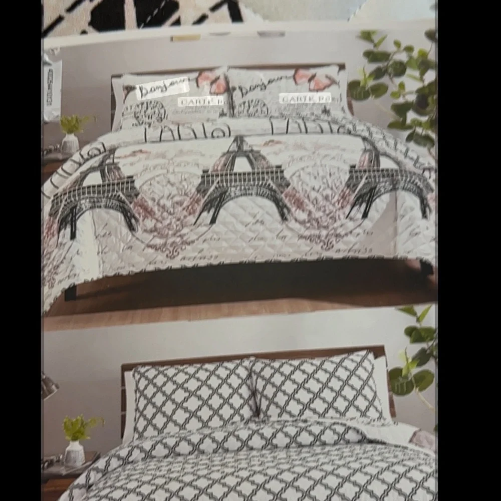 Casabella Home King 3-Piece Reversible Quilt Set Paris .NEW